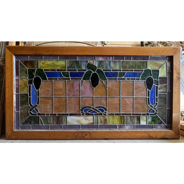 Victorian American Victorian Stained Glass in Light Box, Grape Motif For Sale - Image 3 of 15