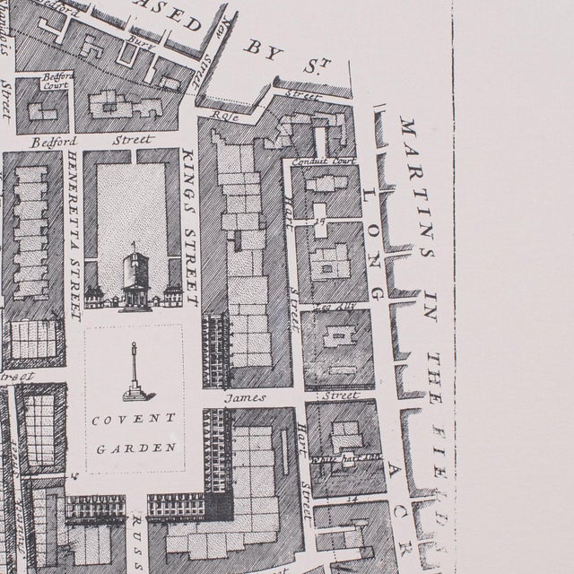 Cream Vintage 18th Century Street Map, London, Covent Garden, the Strand, Cartography For Sale - Image 8 of 11