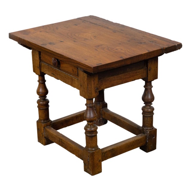 English 19th Century Walnut Side Table with Drawer and Turned Baluster Legs For Sale
