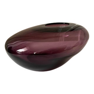 Modern Contemporary Vintage Purple Amethyst Asymmetric Hand Made Art Glass Vase For Sale