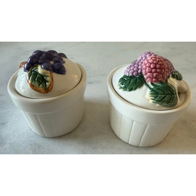 Farmhouse Pair of Vintage Ceramic Jam Serving Jars For Sale - Image 3 of 10