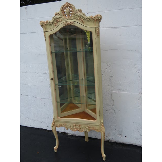 French Tall Painted Corner Vitrine Display Curio Cabinet Cupboard 6676 For Sale - Image 14 of 18