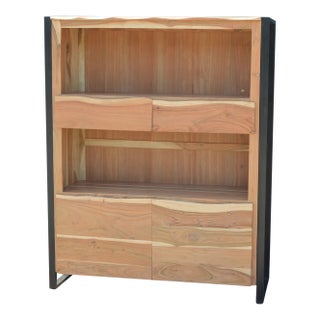 Acacia Wood Open Shelf Bookcase For Sale