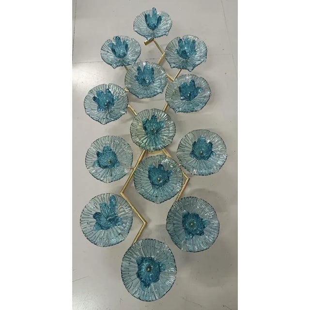 Mid-Century Murano Art Glass and Brass Chandelier For Sale - Image 9 of 10