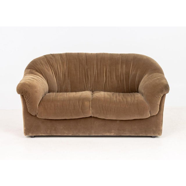 Italian Brown Velvet Upholstered Two-Seat Sofa, 1970s. 30" H x 59" W x 38" D; seat: 16" H. Provenance: From a Long Island,...