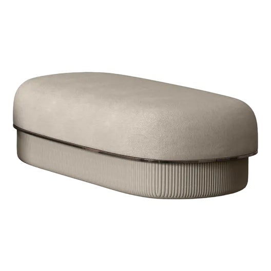 Modern Gentle Big Pouf in Cream Fabric and Bronze Metal by Javier Gomez For Sale