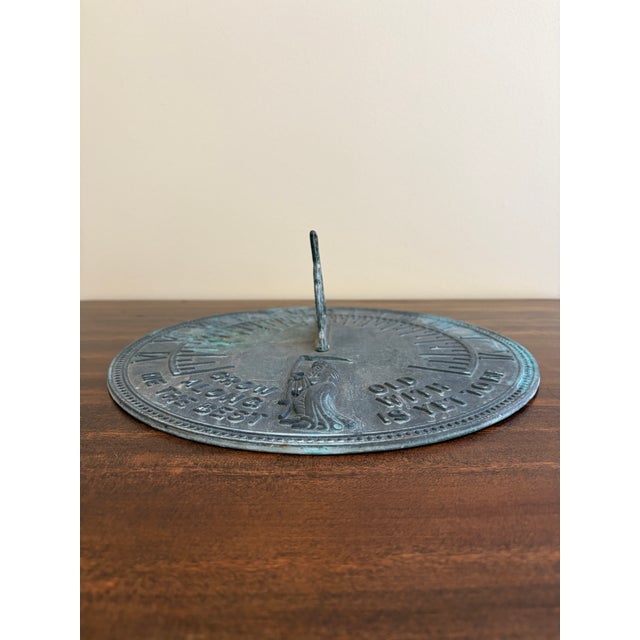 French Country Vintage English Country Iron Verdigris Garden Sundial "Grow Old Along With Me" For Sale - Image 3 of 7