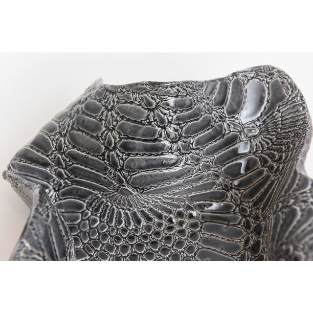 Vintage Biomorphic Snakeskin Embossed Ceramic Bowl, Gray, Charcoal, White For Sale - Image 10 of 11
