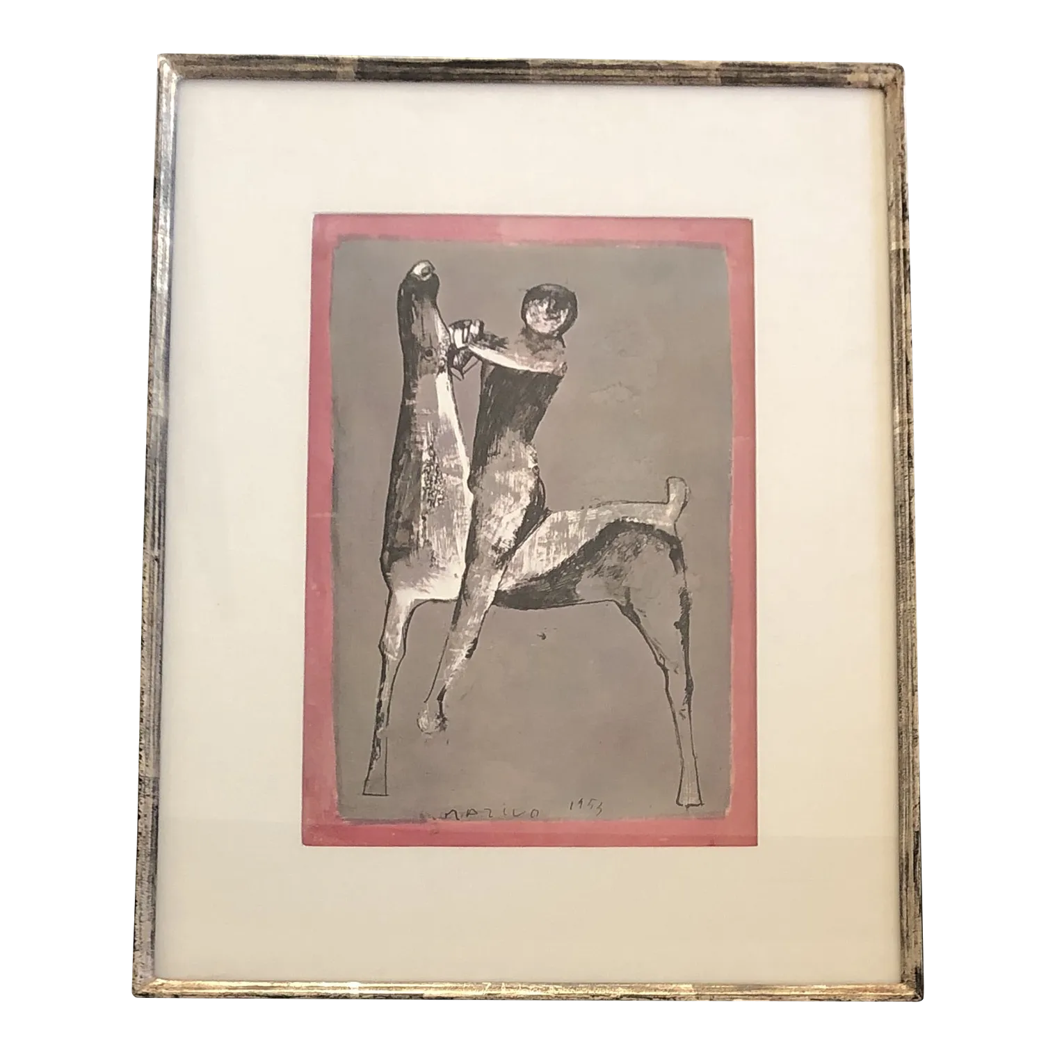 Marino Marini、quadriga、希少画集画、新品額装付 Original Italian MCM Modernist Signed Abstract Lithograph
