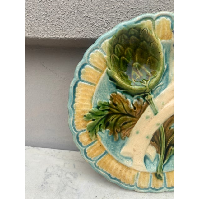 French Country French Majolica Asparagus Plate Salins, Circa 1890 For Sale - Image 3 of 4