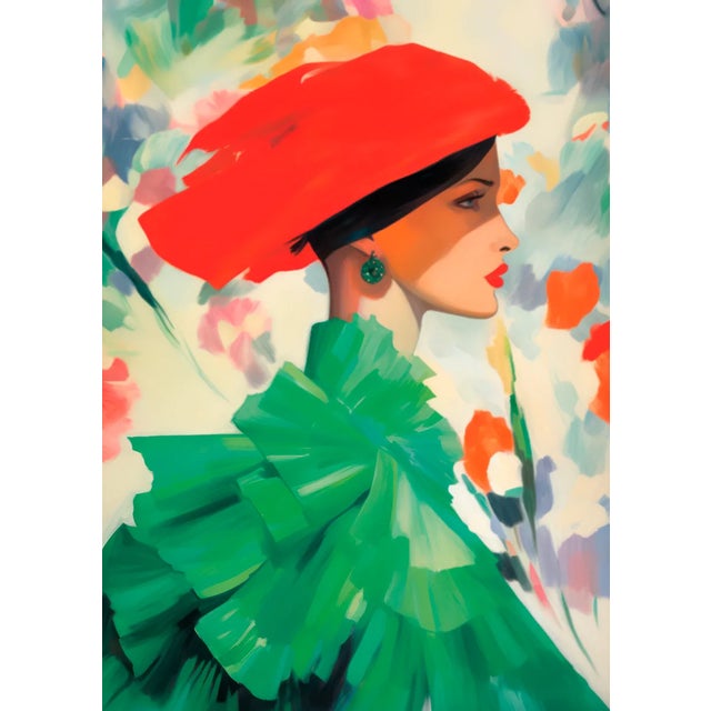 Introducing "Fashion Figure in Red Hat," a giclee art print that exudes style and grace in a compact 9x12 inch format....
