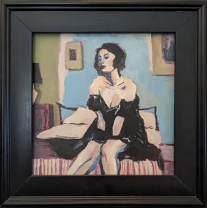 'After the Party' Oil Painting 12x12" on Birchwood Framed