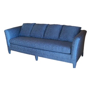 New Custom Designer Sofa Sky Blue Damask & Wood Frame For Sale