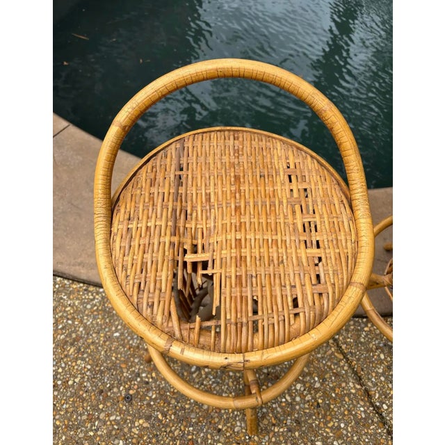 Mid 20th Century Mid 20th Century Italian Bamboo Rattan Tiki Style Barstools With Low Back, a Pair For Sale - Image 6 of 7