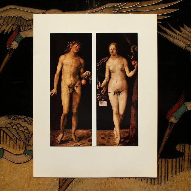 Renaissance 1955 After Durer "Adam and Eve ", Set of 2 First Edition Vintage Full-Color Prints For Sale - Image 3 of 8