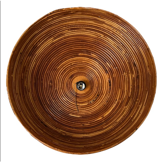 Brown Mid 19th Century Italian Pencil Reed Rattan & Burnished Brass Dome Pendant, C. 1960 For Sale - Image 8 of 11