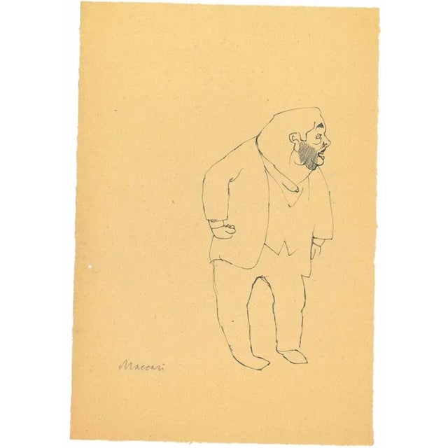 The Standing Man is an Original pen Drawing on creamy-colored paper realized by Mino Maccari in the mid-20th century....