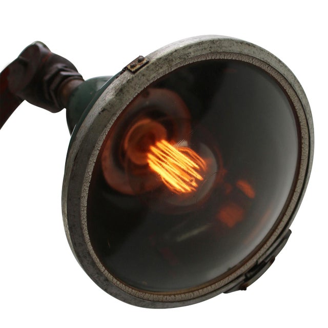 Art Deco French Petrol Green Enamel Cast Iron Clear Glass Streetlight by Sammode, France For Sale - Image 5 of 8