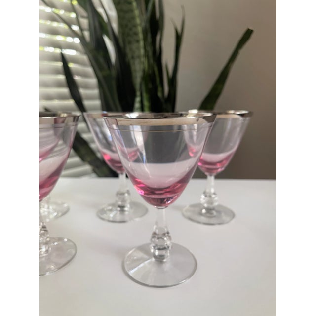 Tiffin Franciscan Pink Wisteria Stemware Glasses With Silver Rims - 11 Pieces For Sale - Image 9 of 13