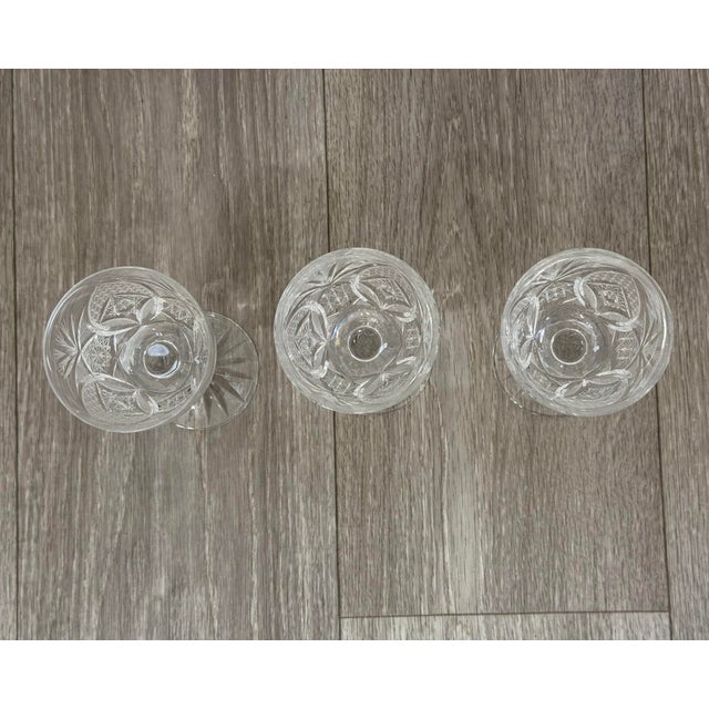 Mid 20th Century Fan & Diamond Cut Crystal Cordial / Dessert Wine Glasses - Set of 3 For Sale - Image 9 of 12