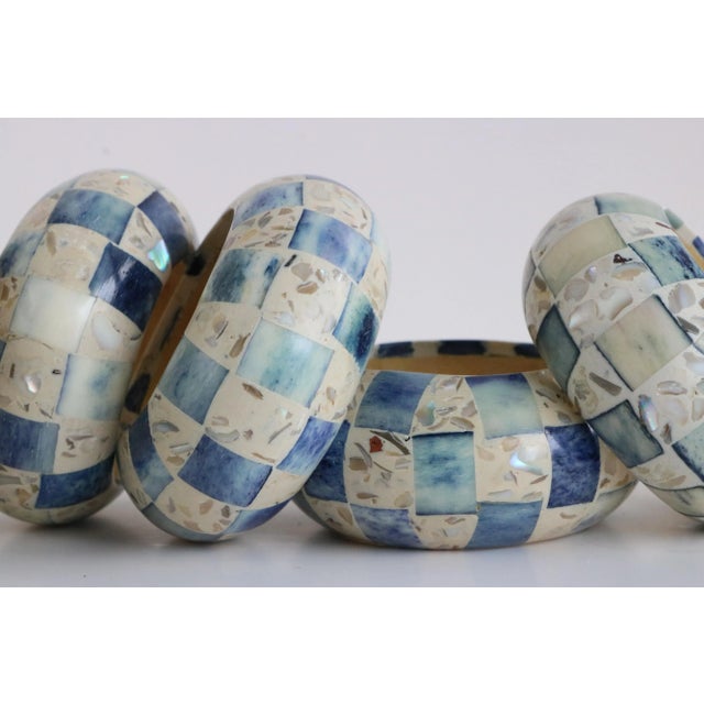 Transitional Coastal Blue Terrazzo Mosaic Napkin Rings - Set of 5 For Sale - Image 3 of 4