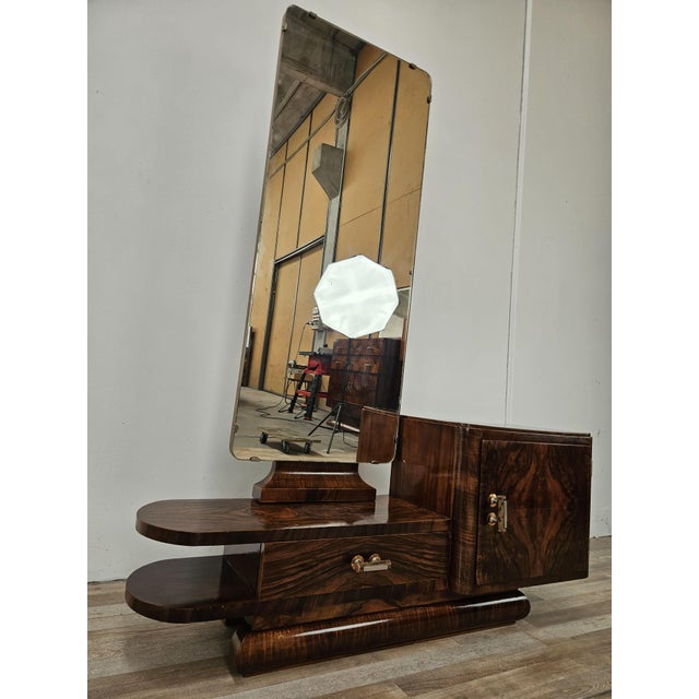 Art Deco Walnut Dressing Table with Mirror, 1940 For Sale - Image 3 of 18