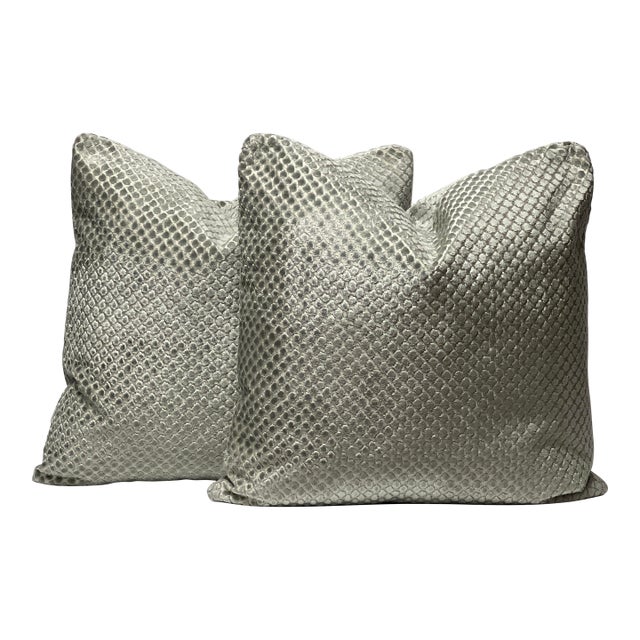 Scalamandré “Etosha Velvet” 20” Feather/Down Pillows - A Pair For Sale