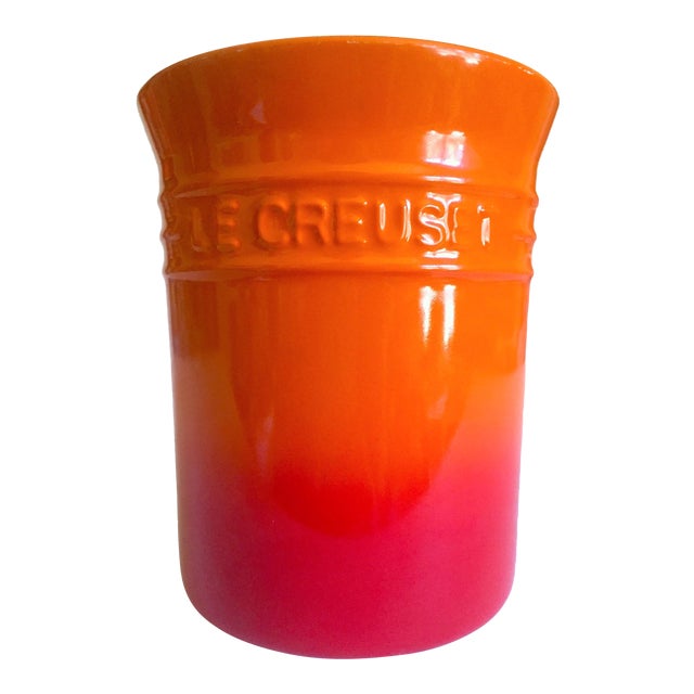 Le Creuset Volcanic Orange Red Stoneware Ceramic Utensil Holder Crock
