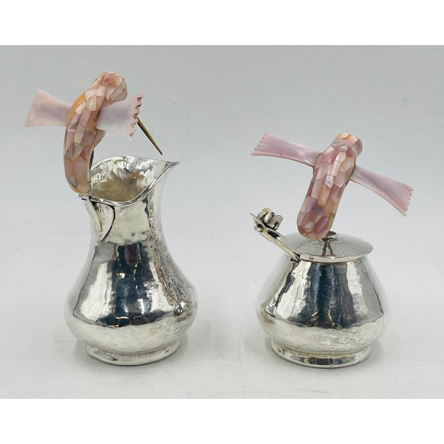 1950s Los Castillo Silver Hummingbird Creamer, Sugar & Ladle, Taxco 1960s For Sale - Image 5 of 18