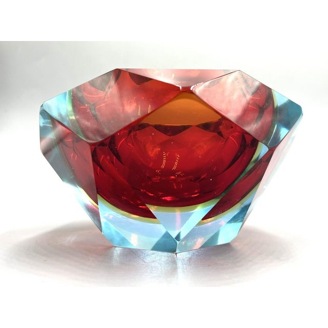 Glass Murano Glass Sommerso Diamond-Shaped Ashtray, 1960s For Sale - Image 7 of 11