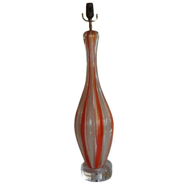 Glass 1960's Large Orange and White Italian Murano Glass Lamp by Barovier For Sale - Image 7 of 9