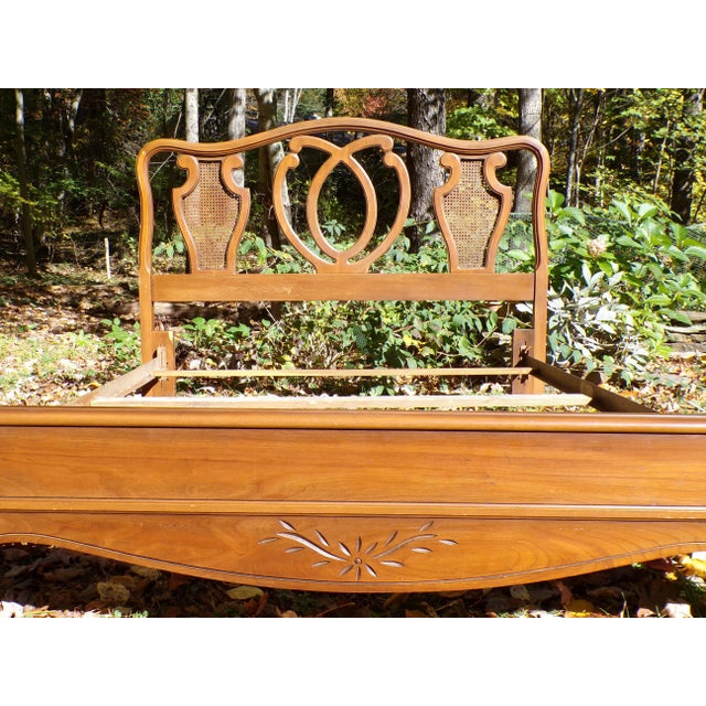 Brown Vintage French Provincial French Country Style Cane Walnut Full Double Bed Frame For Sale - Image 8 of 12