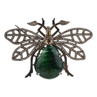 Exquisite 15.35 Carat Emerald, Citrine and Diamond Beetle Brooch Pendant For Sale