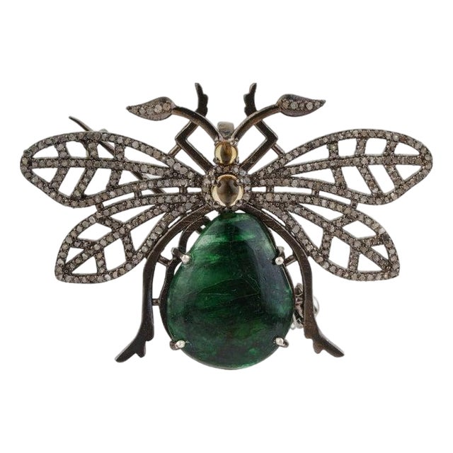 Exquisite 15.35 Carat Emerald, Citrine and Diamond Beetle Brooch Pendant For Sale