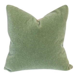 Plush 24" Celadon Down Filled Mohair Pillow For Sale