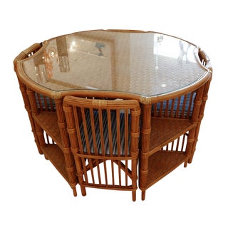 Vintage Rattan Set of Table and Four Chairs For Sale