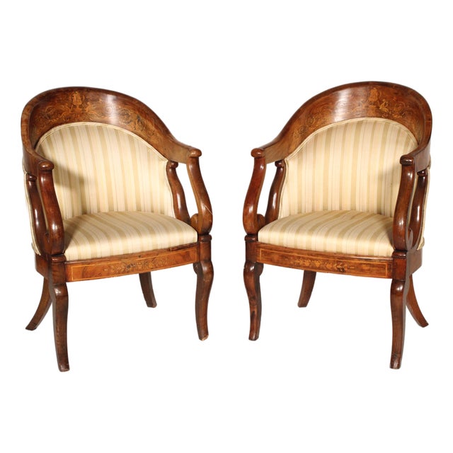 Pair of Charles X Gondola Form Bergeres For Sale