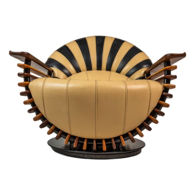 Rare Art Deco Organic Modern "Luxor" Armchair / Lounge Chair in Leather, Spruce & Palmwood Attributed to Pacific Green, Australia, C. 2000s For Sale