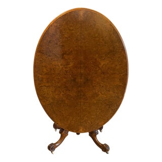 Antique Victorian Six-Seater Oval Tilt-Top Centre Dining Table in Burr Walnut, 1860 For Sale