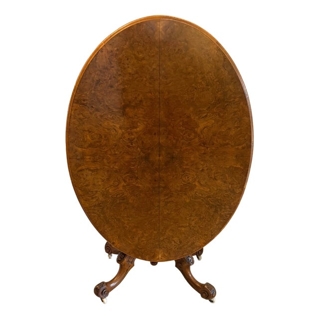 Antique Victorian Six-Seater Oval Tilt-Top Centre Dining Table in Burr Walnut, 1860 For Sale