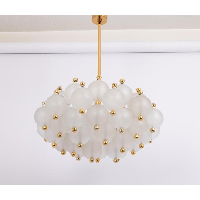 Large Frosted Glass and Brass Chandelier from Kinkeldey, Germany, 1970s For Sale - Image 6 of 18