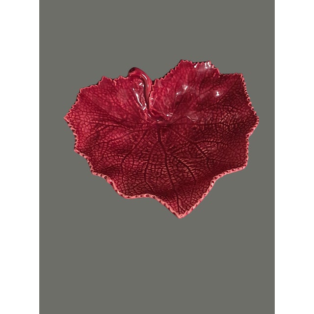 Late 20th Century Three Grape Leaf Colorful Dishes Bordallo Pinheiro Portugal Red, Yellow, Green For Sale - Image 6 of 9