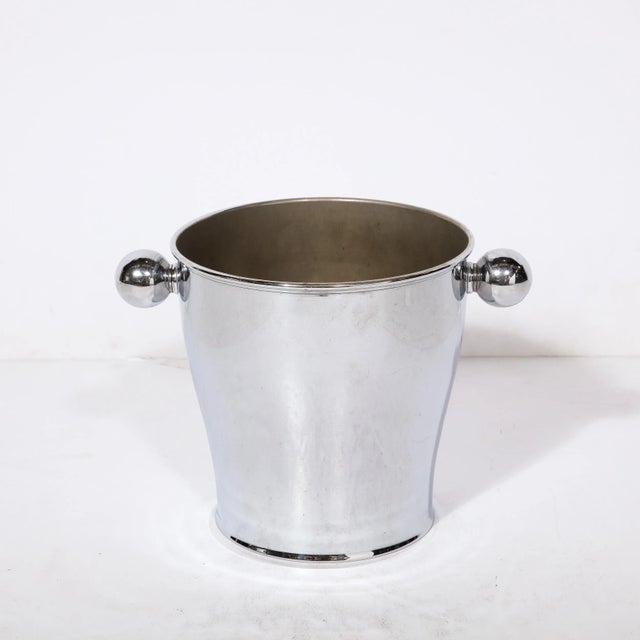 Metal Mid-Century Modernist Ice Bucket in Chrome With Rounded Handles For Sale - Image 7 of 12