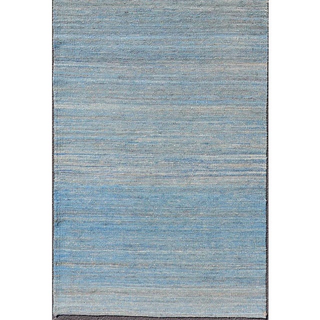 Blue 2020s Flat-Weave Runner in Modern Design in Shades of Blue, Green and Gray For Sale - Image 8 of 11