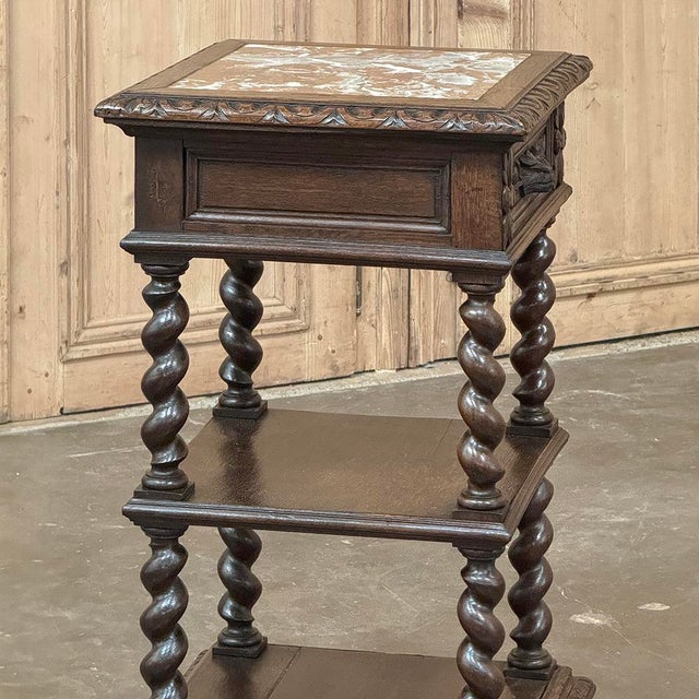 19th Century French Renaissance Marble Top Nightstand ~ End Table For Sale - Image 9 of 12