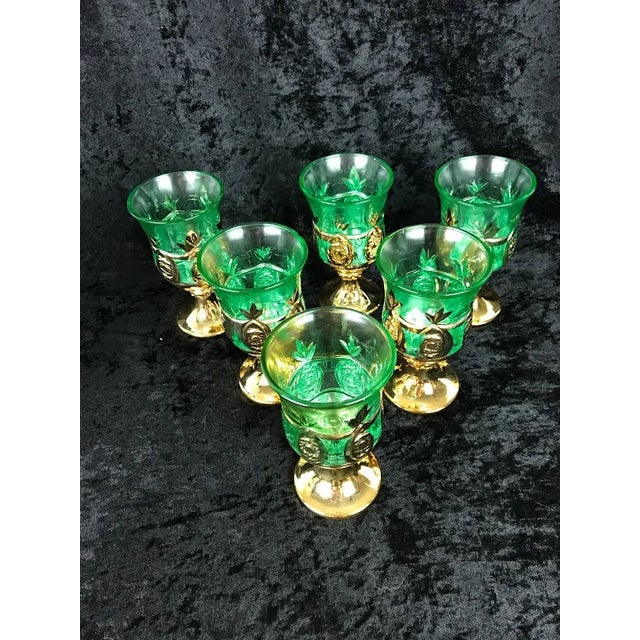 Metal Vintage 1960s Italian Empoli Green & Encrusted Gold Pineapple Beverage Set - 7 Pieces For Sale - Image 7 of 9