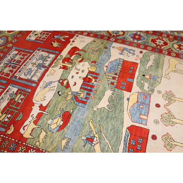 Red Vintage Zabihi Collection Turkish Azari Animal Scenic Rug - 8'6" x 10'6" For Sale - Image 8 of 12