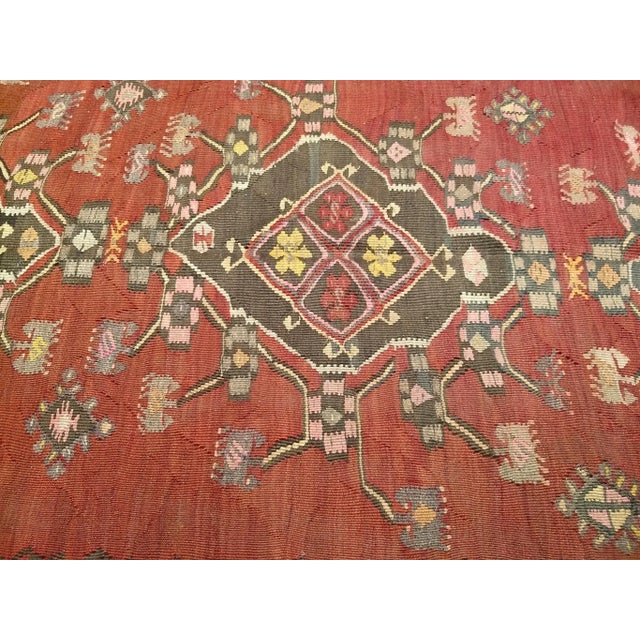 Vintage Turkish Tribal Kilim, Flat-Woven Medallion Pattern, Burgundy & Ivory, 5’ X 11’ For Sale - Image 9 of 12