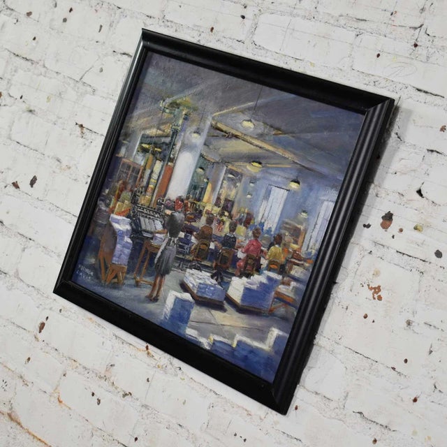 Wood 1940's American Modernism Painting by Colorado Artist Herndon Davis of Social Realism Industrial Interior For Sale - Image 7 of 13