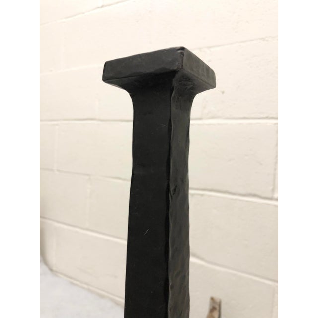 Rare pair of Gustav Stickley Model #237 Black Hand Hammered Wrought Iron Craftsman Style Fireplace Andirons. Although this...